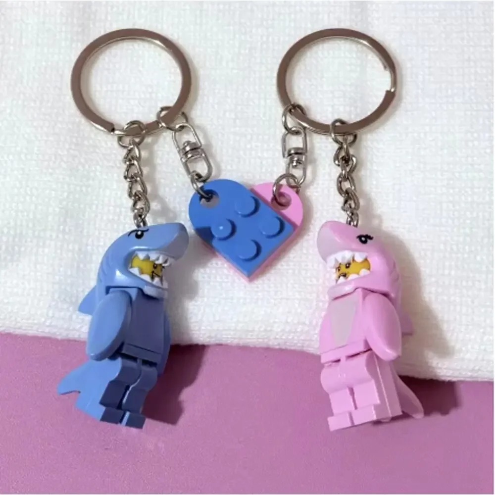 Pink and Blue Mini Figure Shark Keychains, Set of 2, New